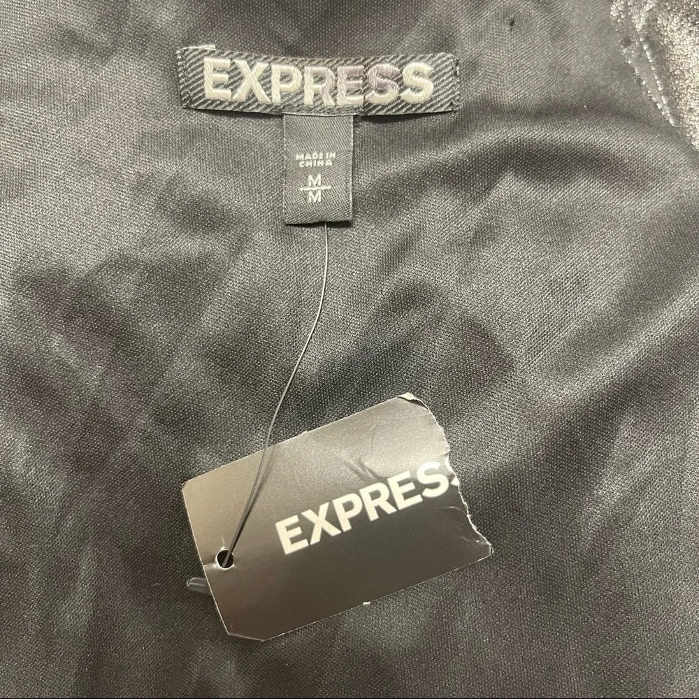 NWT Express Trapeze Cami Tank Top Glittering Metallic Pleated Gray Sz M